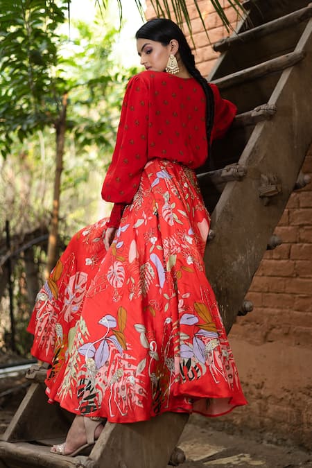 Vana Ethnics Floral Print Shirt & Lehenga Set 