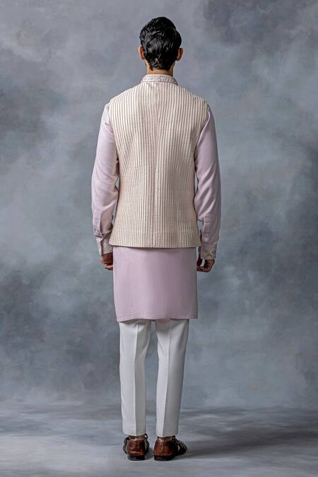 Sarab Khanijou Thread & Pearl Work Waist Coat & Kurta Set 