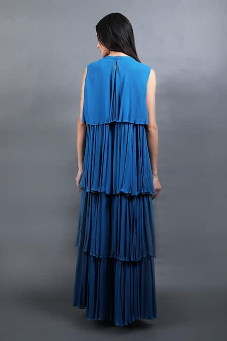 Swatee Singh Pleated & Tiered Maxi Dress 