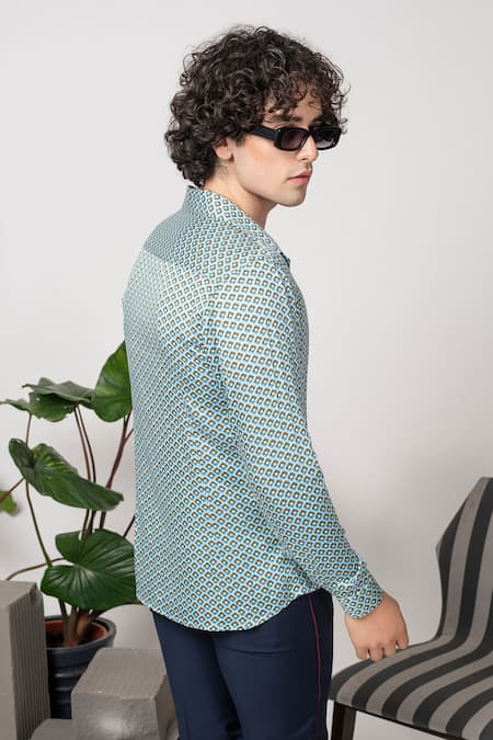 Shop Abkasa Blue Cotton Florida Printed Shirt at Aza Fashions Shop_Abkasa_Blue Cotton Florida Printed Shirt _at_Aza_Fashions