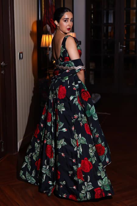 Sanam Fleur Silk Rose Pattern Lehenga Set 