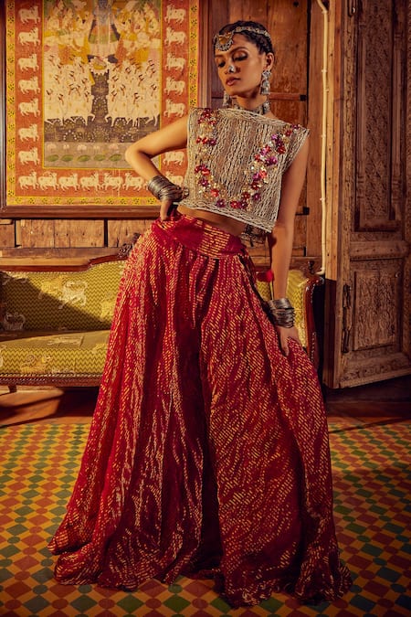 Etasha By Asha Jain Crochet Crop Top & Palazzo Set 