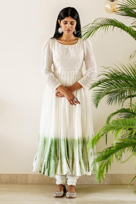 Shop Cupid Cotton Off White Silk, Cotton Embroidery, Beads Round Neck Yoke Anarkali Set at Aza Fashions Shop_Cupid Cotton_Off White Silk, Cotton Embroidery, Beads Round Neck Yoke Anarkali Set _at_Aza_Fashions