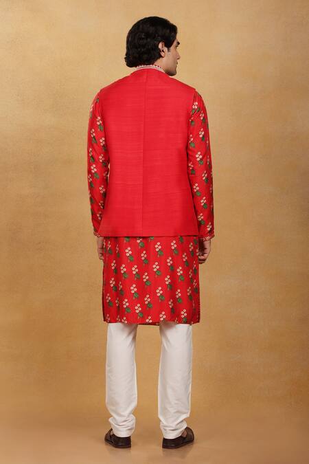 Shop Masaba Red Raw Silk Embroidered Aari Bundi at Aza Fashions Shop_Masaba_Red Raw Silk Embroidered Aari Bundi_at_Aza_Fashions