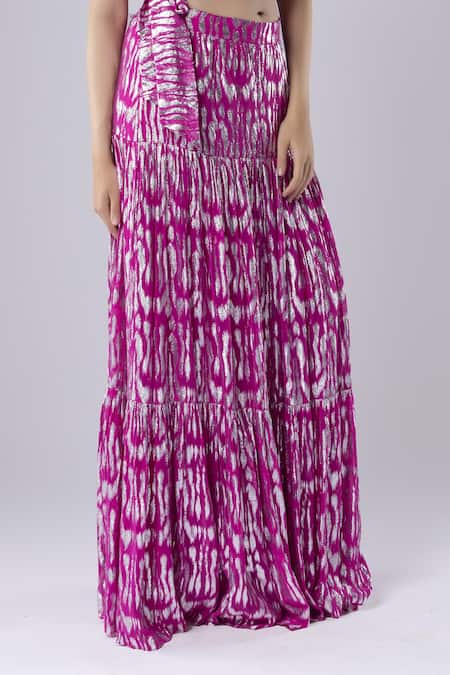 Tangerine Tiger Abstract Patterned Long Skirt 