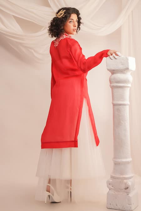 Shop Jajaabor Pink Silk Organza Embroidery Athena Open Full Sleeve Jacket at Aza Fashions Shop_Jajaabor_Pink Silk Organza Embroidery Athena Open Full Sleeve Jacket _at_Aza_Fashions