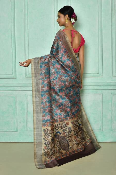 Floral Grey Silk Saree