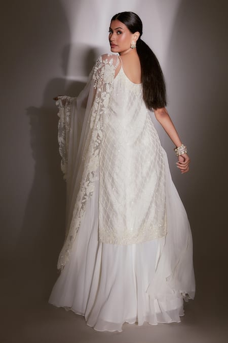 Premya By Manishii Checkered Embroidered Kurta Skirt Set 