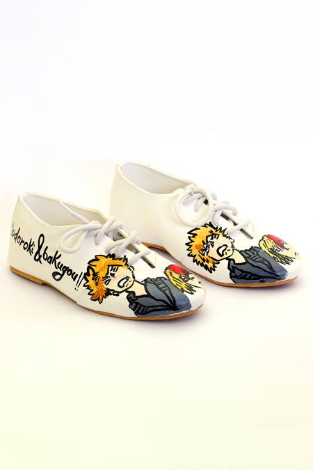Buy_Shiveen Shiveen_White Hand Painted Todoroki N Bakugou Shoes_Online_at_Aza_Fashions