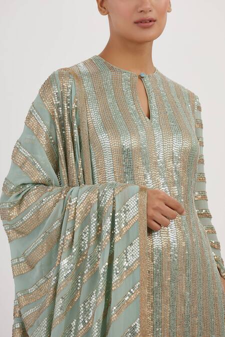 Nakul Sen_Blue Chiffon Sequin Round Embroidered Kurta Sharara Set_Online_at_Aza_Fashions