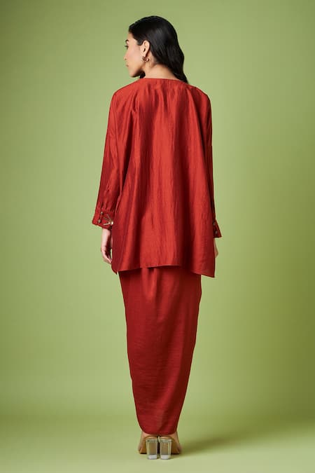 Aakaar Cotton Silk Shirt Tunic & Draped Skirt Set 