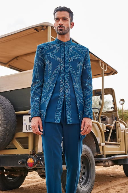 Sarab Khanijou Silk Embroidered Bandhgala Set 