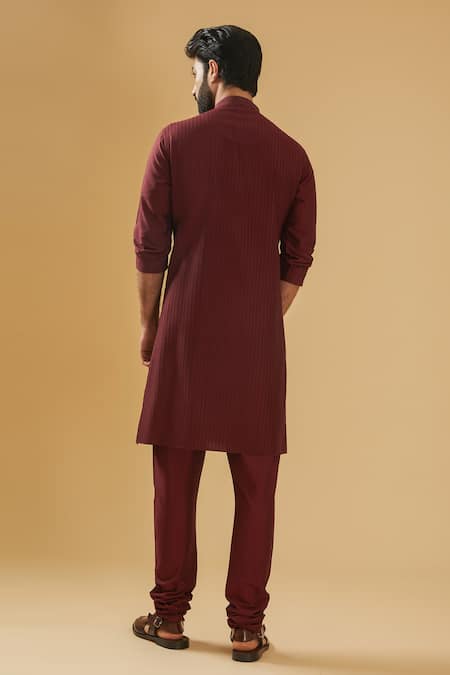 Shop Raghavendra Rathore Blue Wine Silk Embroidery Pintuck Kurta at Aza Fashions Shop_Raghavendra Rathore Blue_Wine Silk Embroidery Pintuck Kurta _at_Aza_Fashions