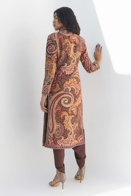 Shop_Nadima Saqib_Brown Dupion Mirror Work Dhoti Pant _at_Aza_Fashions