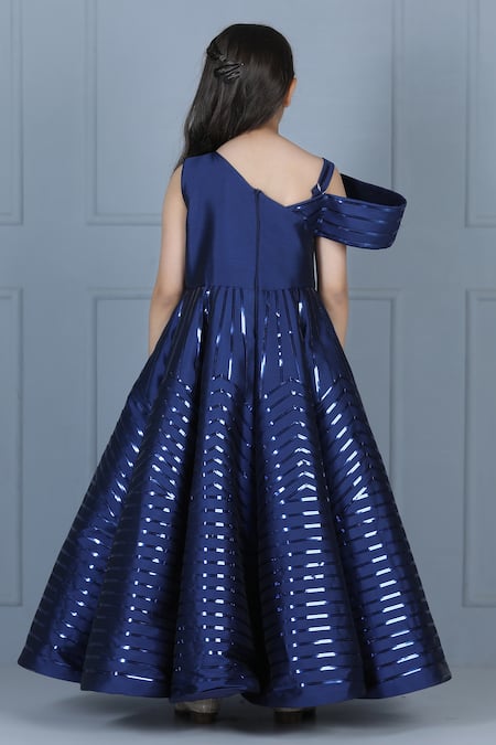 Shop_The Little Celebs_Blue Silk, Crepe Glitter Embellished Gown _at_Aza_Fashions