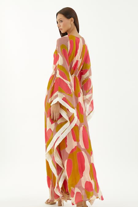 Shop Koai Multi Color Chiffon Abstract Round Pattern Kaftan at Aza Fashions Shop_Koai_Multi Color Chiffon Abstract Round Pattern Kaftan _at_Aza_Fashions