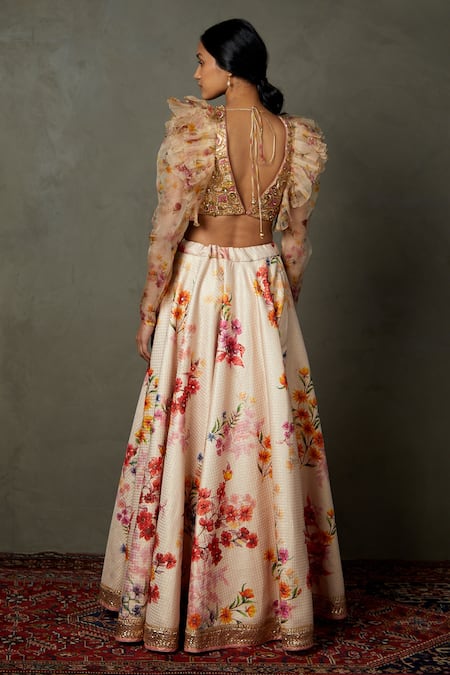 Shop RI.Ritu Kumar Off White Viscose, Silk Embroidery Round Floral Zardozi Blouse And Lehenga Set at Aza Fashions Shop_RI.Ritu Kumar_Off White Viscose, Silk Embroidery Round Floral Zardozi Blouse And Lehenga Set _at_Aza_Fashions