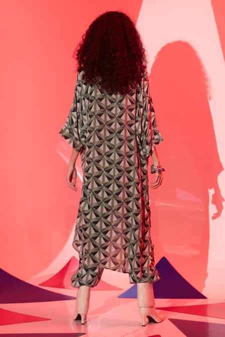 Shop Esha L Amin Multi Color Viscose, Crepe Embroidery Collared Triangle And Shirt at Aza Fashions Shop_Esha L Amin_Multi Color Viscose, Crepe Embroidery Collared Triangle And Shirt _at_Aza_Fashions