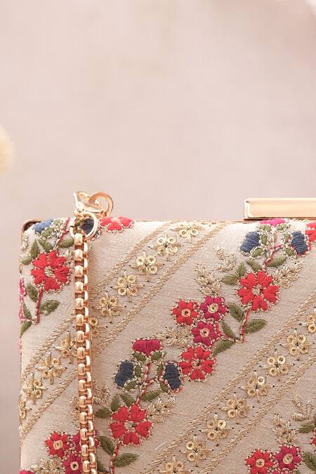 Shop Amyra Multi Color Embroidery, Sequins Resham Floral Box Clutch at Aza Fashions Shop_Amyra_Multi Color Embroidery, Sequins Resham Floral Box Clutch_at_Aza_Fashions