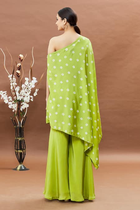 Khwaab By Sanjana Lakhani Bandhani One-Shoulder Tunic & Sharara Set 