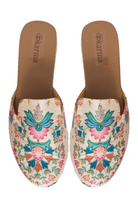 Shop Kkarma Accessories Multi Color Embroidery Ananya Floral Platform Wedges at Aza Fashions Shop_Kkarma Accessories_Multi Color Embroidery Ananya Floral Platform Wedges _at_Aza_Fashions