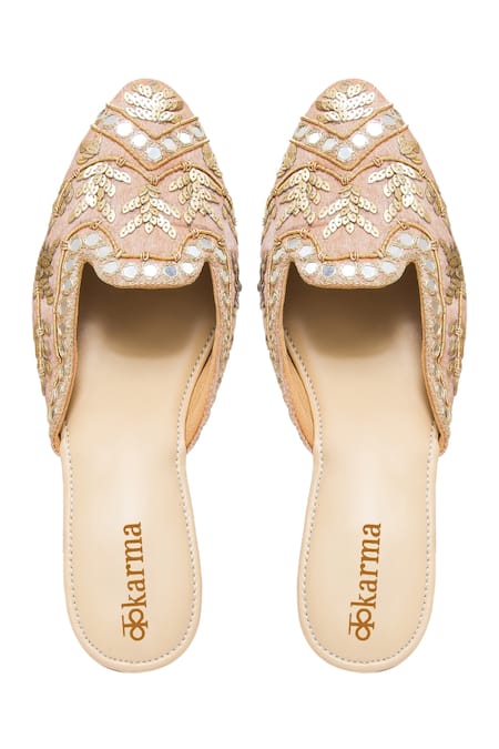 Shop Kkarma Accessories Pink Embroidery Mia Mule Block Heels at Aza Fashions Shop_Kkarma Accessories_Pink Embroidery Mia Mule Block Heels _at_Aza_Fashions