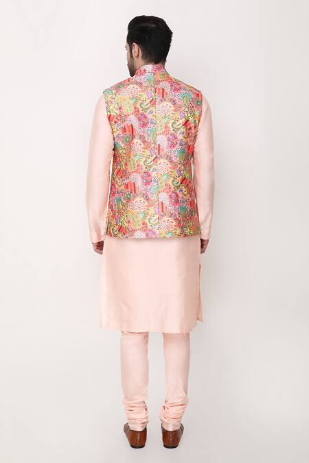 Shop Manish Nagdeo Multi Color Cotton, Silk Zari, Embroidery Digital Print Bundi Jacket And Kurta Set at Aza Fashions Shop_Manish Nagdeo_Multi Color Cotton, Silk Zari, Embroidery Digital Print Bundi Jacket And Kurta Set_at_Aza_Fashions