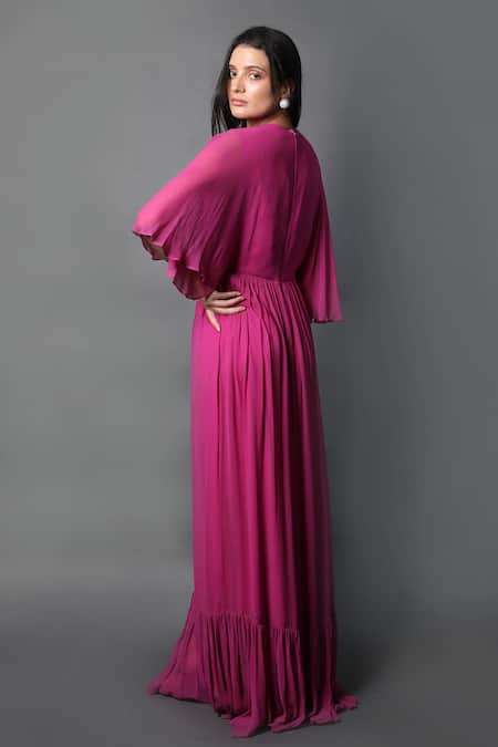 Swatee Singh Pleated Hem Kaftan Sleeve Gown 