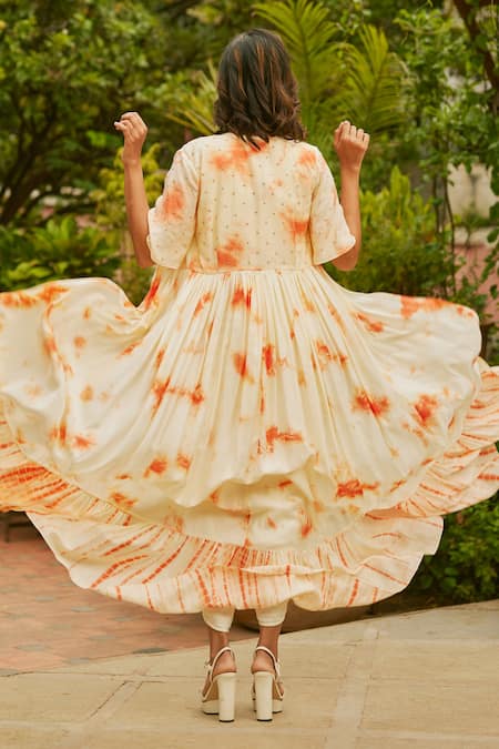 Shop Anu Pellakuru Orange Muslin Silk Sequin, Thread, Gota And Bead Work, Tie-dye Dhoti Pant Set at Aza Fashions Shop_Anu Pellakuru_Orange Muslin Silk Sequin, Thread, Gota And Bead Work, Tie-dye Dhoti Pant Set_at_Aza_Fashions