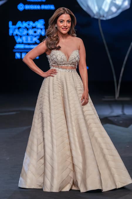 Disha Patil Geometric Pleated Lehenga & Hand Embroidered Blouse Set 