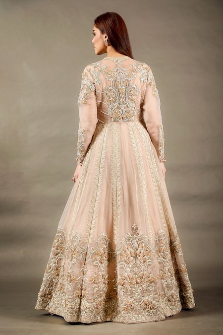 Omana By Ranjana Bothra Embroidered Long Jacket & Maxi Gown Set 