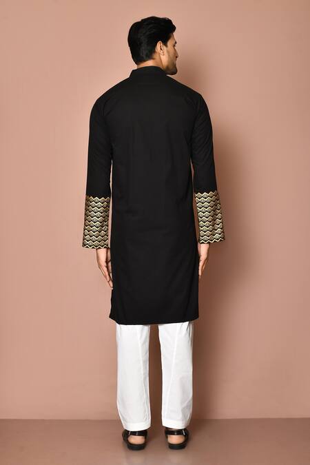 Shop_Samyukta Singhania_Black Cotton Embroidery Printed Kurta Set _at_Aza_Fashions