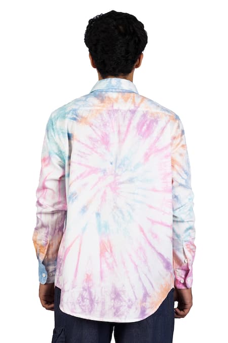 Shop_Theorem_Multi Color Cotton Spiral Tie Dye Shirt _at_Aza_Fashions