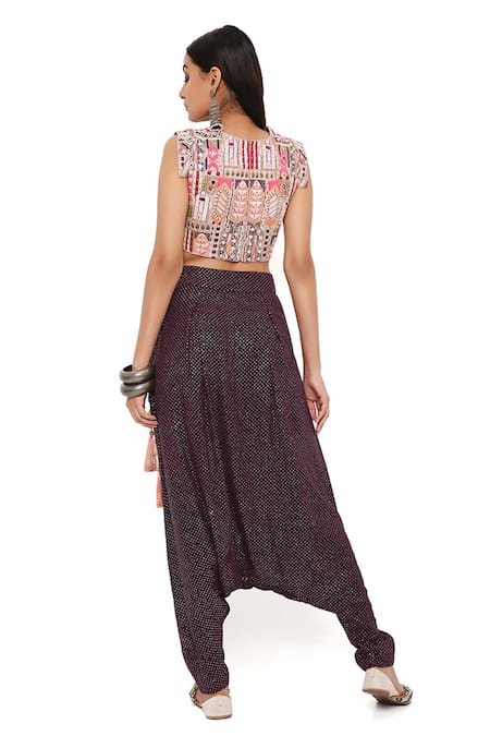 Payal Singhal Embroidered Crop Top & Low Crotch Pant Set 