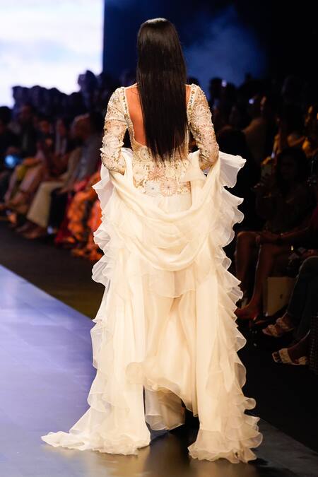 Shop Nachiket Barve Ivory Organza, Tussar, Chiffon Beads Celestial Embroidered Blouse Sharara Set at Aza Fashions Shop_Nachiket Barve_Ivory Organza, Tussar, Chiffon Beads Celestial Embroidered Blouse Sharara Set _at_Aza_Fashions