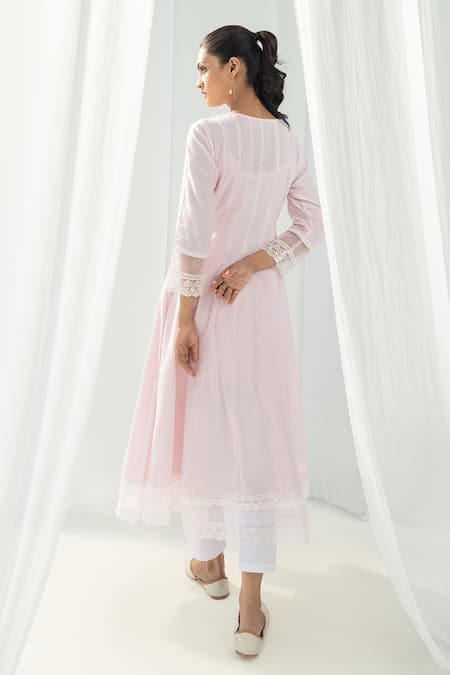 Shop Roze Pink Cotton, Chiffon Lace, Embroidery Scoop Neck Aria Embellished Angrakha Set at Aza Fashions Shop_Roze_Pink Cotton, Chiffon Lace, Embroidery Scoop Neck Aria Embellished Angrakha Set _at_Aza_Fashions