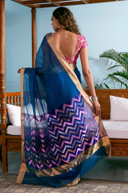 Mint N Oranges Handwoven Pure Chanderi Saree 