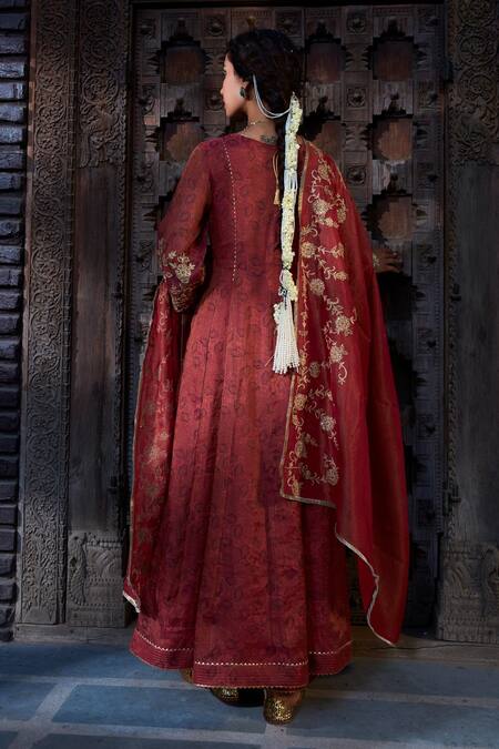 Shop Kritika Dawar Orange Chanderi, Tissue Beads, Embroidery Bandhani Print Angarkha Kurta Pant Set at Aza Fashions Shop_Kritika Dawar_Orange Chanderi, Tissue Beads, Embroidery Bandhani Print Angarkha Kurta Pant Set_at_Aza_Fashions