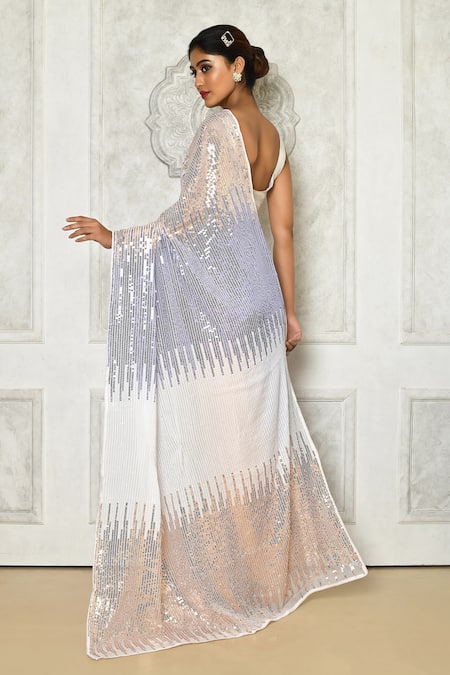 Naintara Bajaj Sequin Abstract White Georgette Saree 