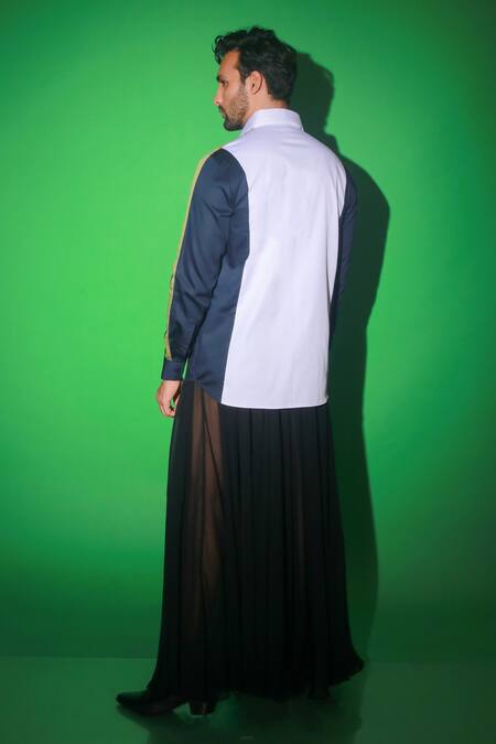 Shop_Echke_Blue Cotton Blend Solid Side Wing Shirt _at_Aza_Fashions