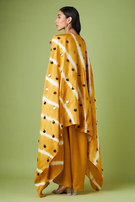 Aakaar Draped Dress With Tie Dye Cape 