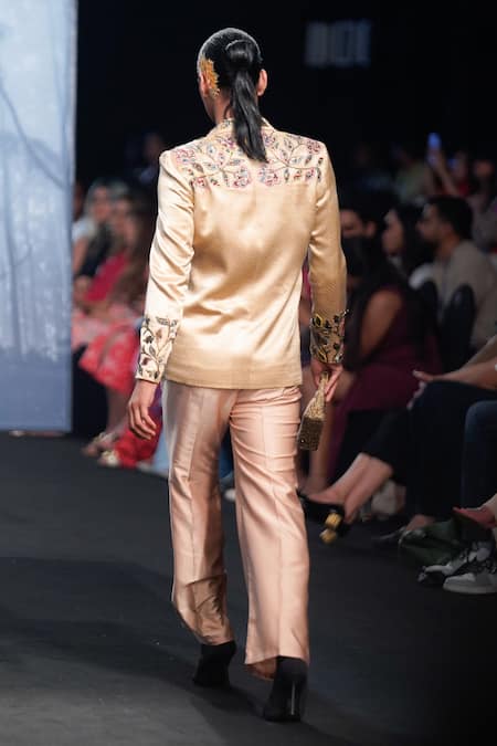 Shop Sejal Kamdar Beige Gajji Silk Embellished Cut Pipe And Cutdana Work Blazer Pant Set at Aza Fashions Shop_Sejal Kamdar_Beige Gajji Silk Embellished Cut Pipe And Cutdana Work Blazer Pant Set _at_Aza_Fashions