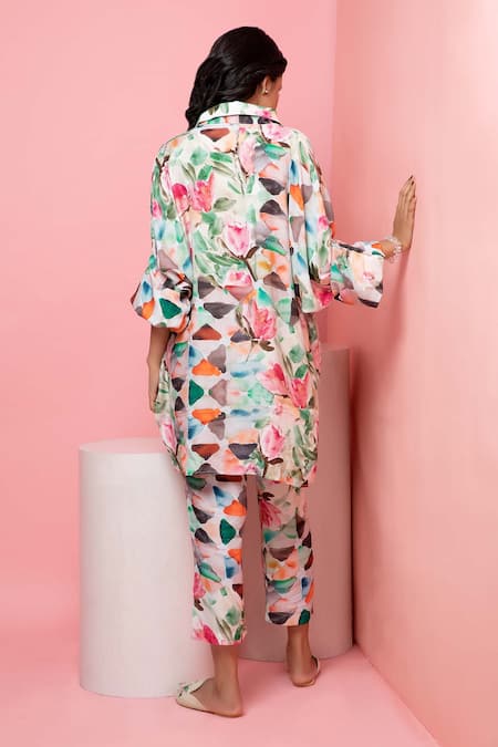 Rhe-Ana Pastel Floral Print Shirt & Pant Co-ord Set 