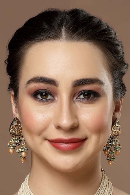 Shop Dugran By Dugristyle Purple Pearls, Stones Tassel Drop Earrings at Aza Fashions Shop_Dugran By Dugristyle_Purple Pearls, Stones Tassel Drop Earrings _at_Aza_Fashions