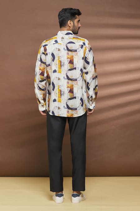 Shop Linen Bloom Multi Color 100% Linen Oval Print Shirt at Aza Fashions Shop_Linen Bloom_Multi Color 100% Linen Oval Print Shirt _at_Aza_Fashions