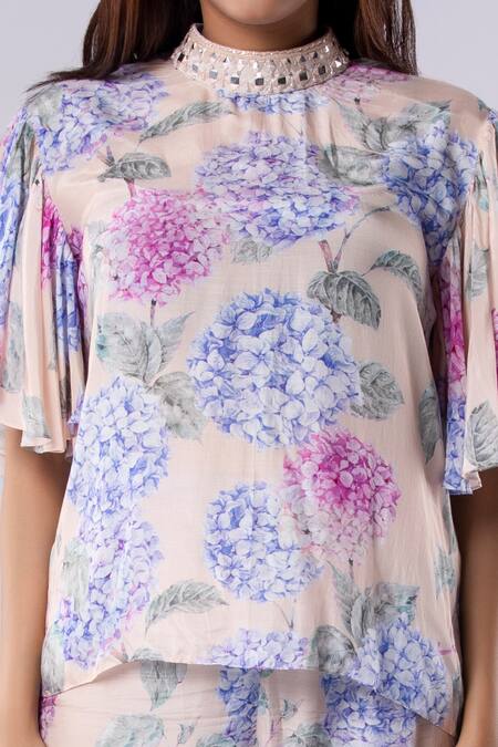 Tangerine Tiger Floral Print High Neck Top 