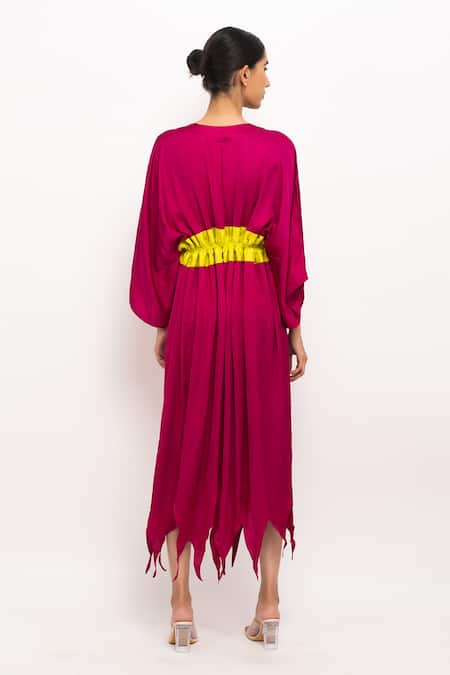 Neora By Nehal Chopra Wine Asymmetrical Color Blocked Cape Online at Aza Fashions Neora By Nehal Chopra_Wine Asymmetrical Color Blocked Cape _Online_at_Aza_Fashions