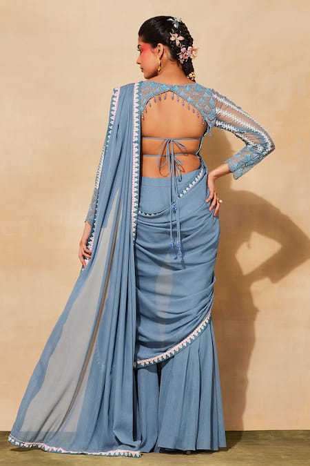 Diyarajvvir Pre-Draped Pant Saree With Scallop Embroidered Blouse 