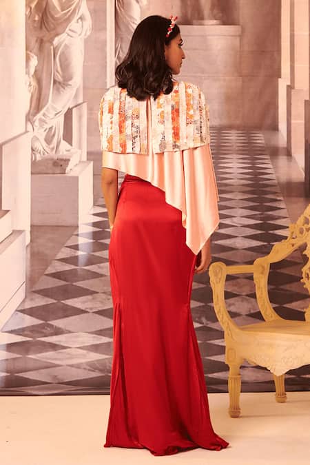 Shop Gauri Dhawan Pink Satin Round Neck Asymmetric Triangle Tunic at Aza Fashions Shop_Gauri Dhawan_Pink Satin Round Neck Asymmetric Triangle Tunic_at_Aza_Fashions