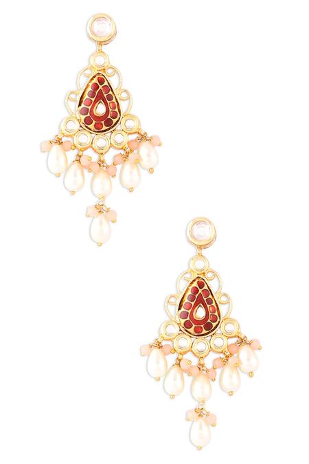 Shop Ahaanya Multi Color Kundan Polki Pearl Embellished Earrings at Aza Fashions Shop_Ahaanya_Multi Color Kundan Polki Pearl Embellished Earrings_at_Aza_Fashions